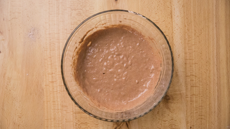 chocolate pancake batter in bowl