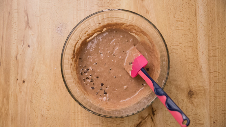 chocolate pancake batter in bowl