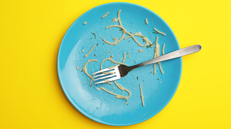 Leftover spaghetti on a plate