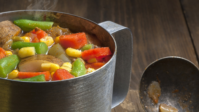 Cup of stew with ladle