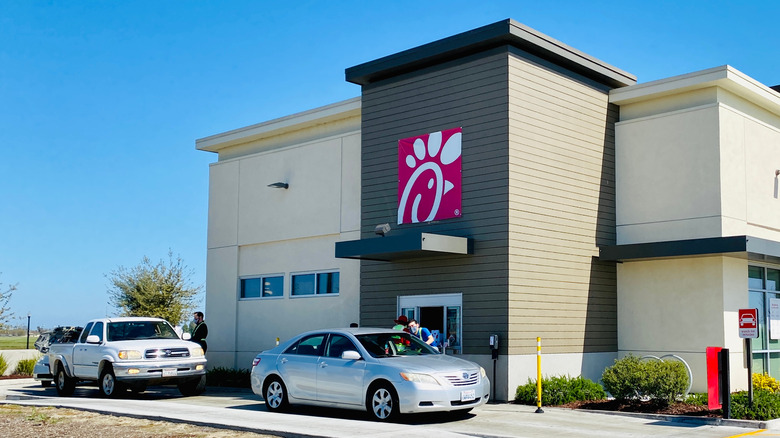 Cars in line at Chick-fil-A drive-thru