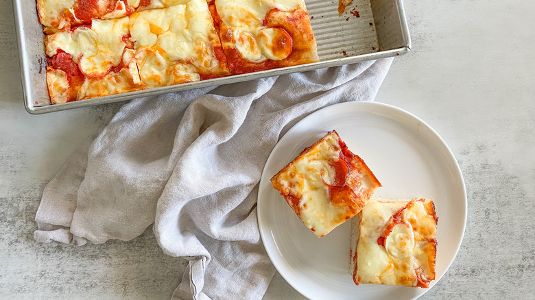 detroit style pizza in metal pan