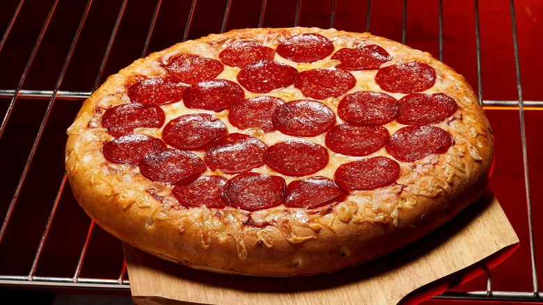 DiGiorno pepperoni pizza in oven