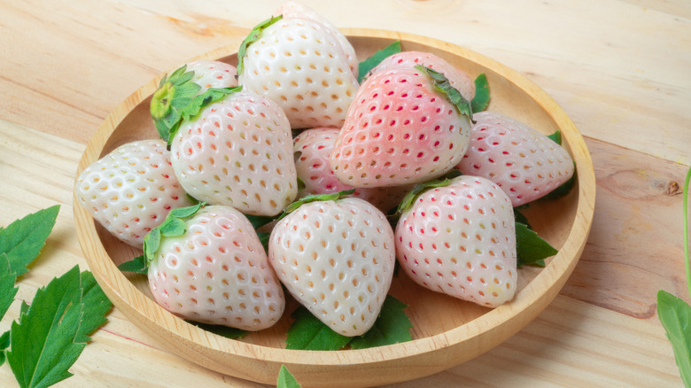 Bowl of white strawberries