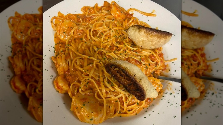 Plate of seafood pasta from Aunt Kate's Restaurant