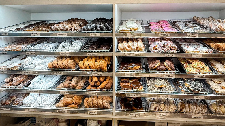 A display case at Neil's Donuts