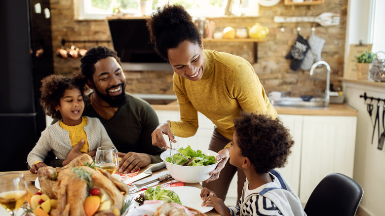 Family having dinner together at table