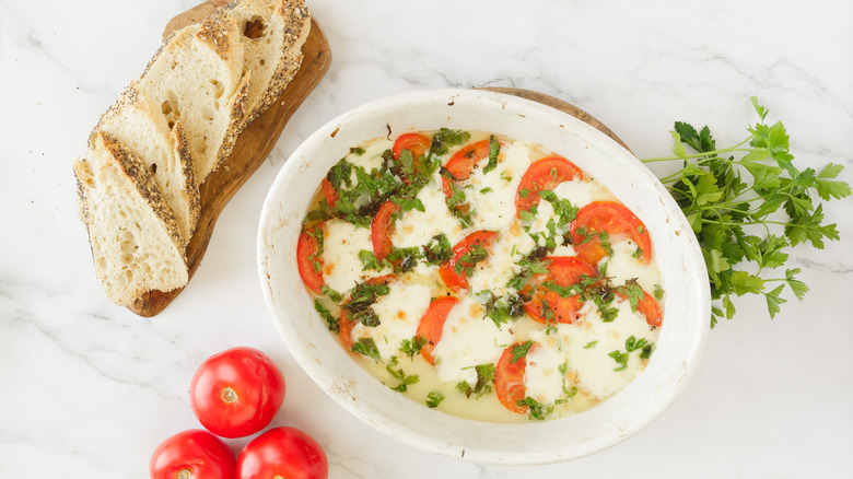 overhead dippable mozzarella with baguette