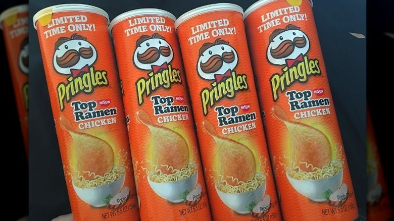 Cans of Top Ramen Flavored Pringles
