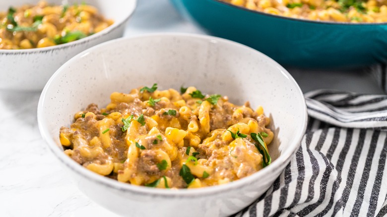 bowls of Hamburger Helper flavors