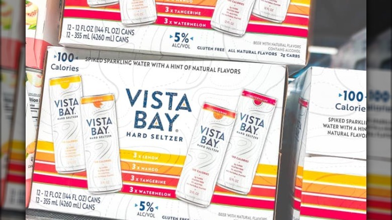 Stacks of Vista Bay Hard Seltzer boxes