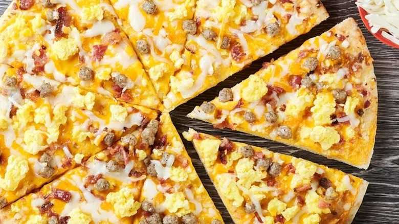 breakfast pizza on a table