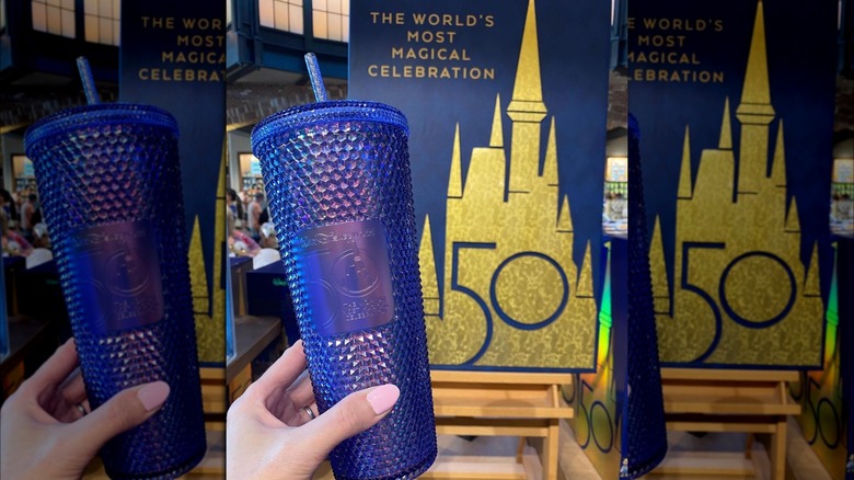 Blue sparkly 50th anniversary cup from Disney and Starbucks