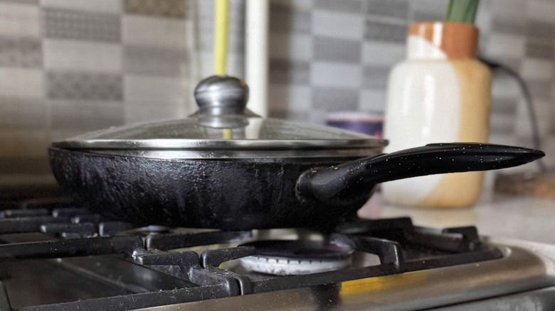 A cast iron skillet on a stove