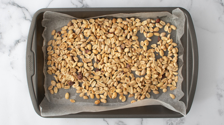 roasted peanuts in baking dish