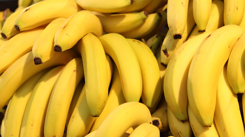 Pile of ripe yellow bananas