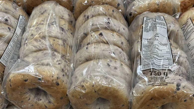 Bags of Costco Canada's simulated blueberry bagels.