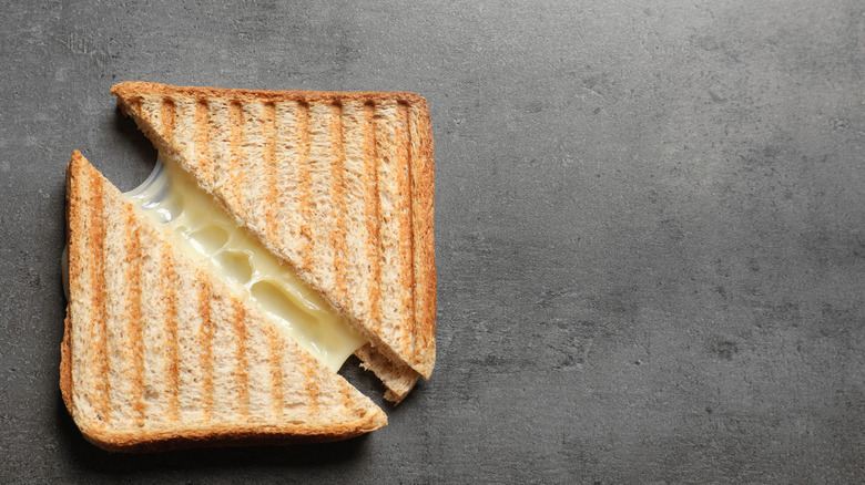 Diagonal cut on a grilled cheese sandwich 