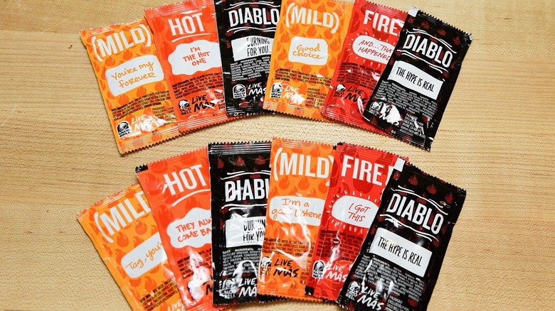 taco bell sauces on a table