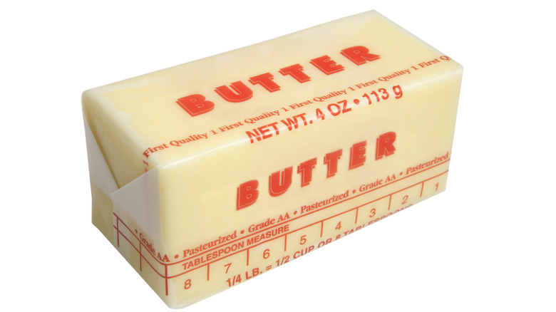 Stick of butter wrapped in white wrapper