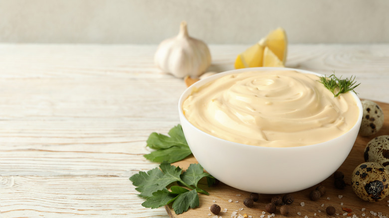 Homemade mayonnaise in bowl