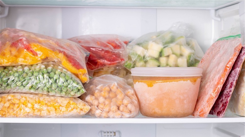 Vegetables in freezer