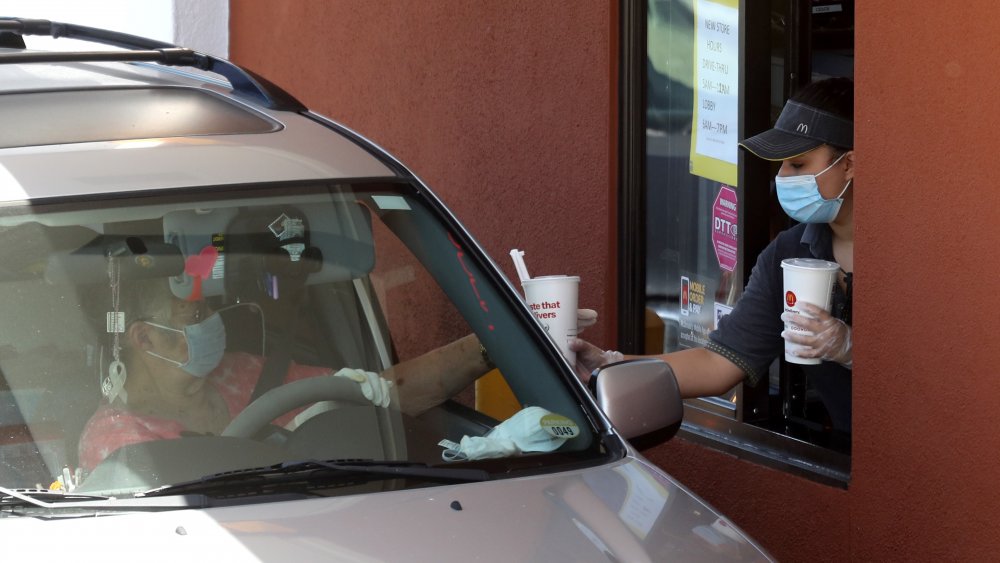 mcdonald's drive-thru with face masks