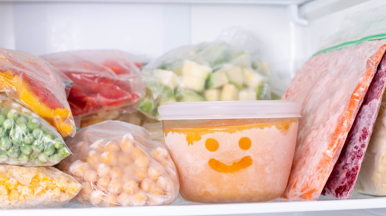 Various foods in freezer