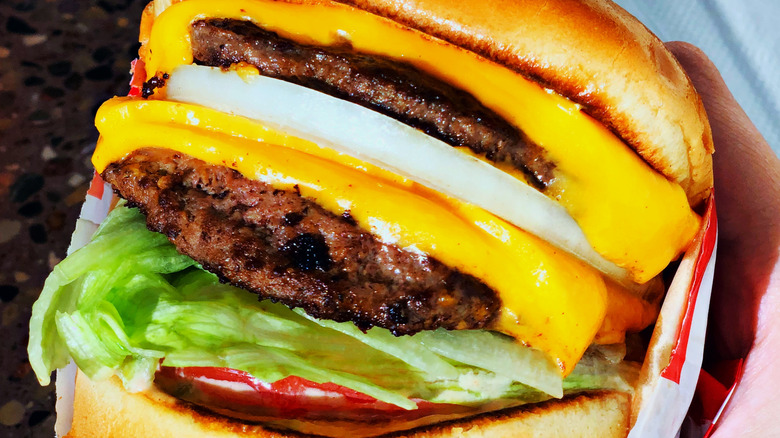 close up of an in n out burger