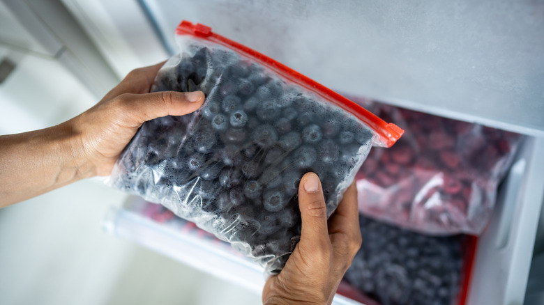 Storing bags of berries in the freezer