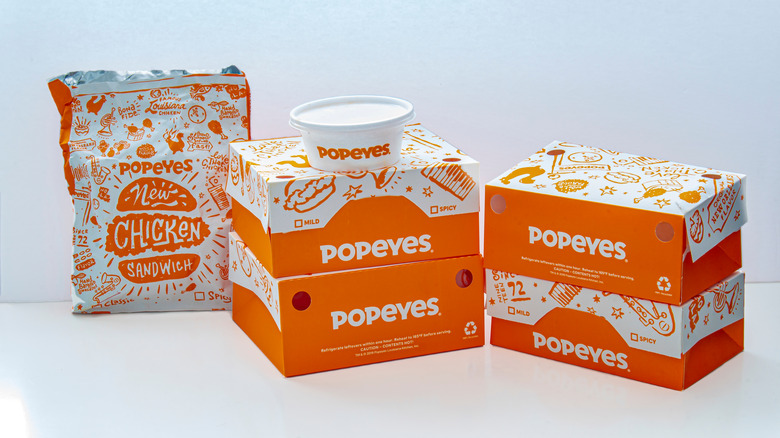 Boxes and containers of food from Popeyes