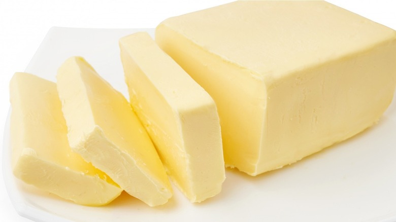 Butter slab sliced up