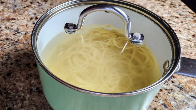 pasta off heat with lid