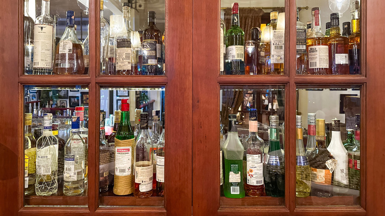 Liquor cabinet storage with bourbon