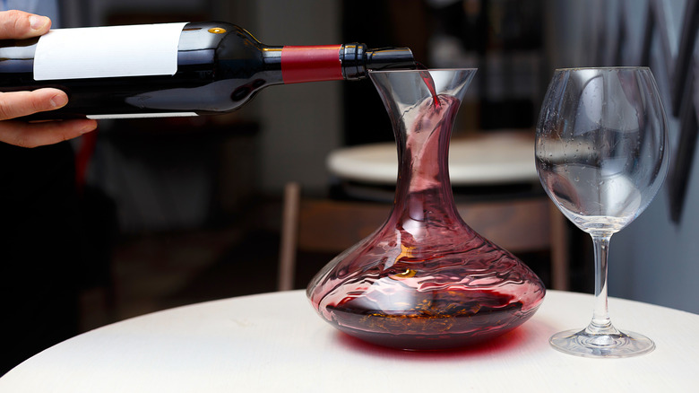 Wine pouring into a decanter