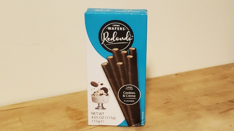 a box of chocolate wafer cookies