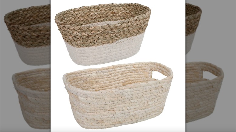 two Dollar Tree Woven Straw Baskets