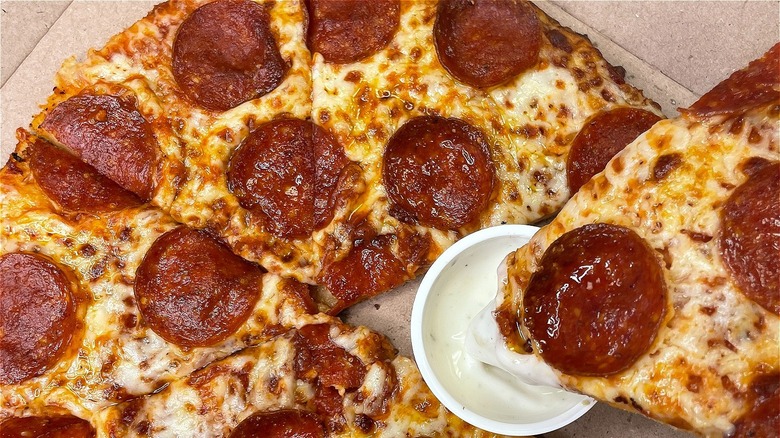 pepperoni pizza with white sauce