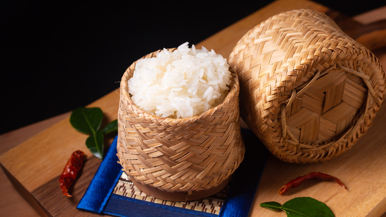 sticky rice in a sticky rice steamer