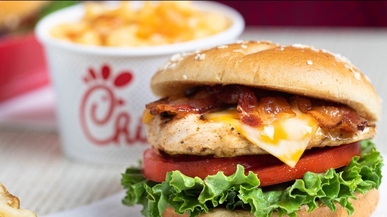 Juicy Chick-fil-A sandwich with bacon