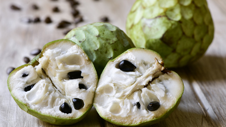 Custard apple sliced open