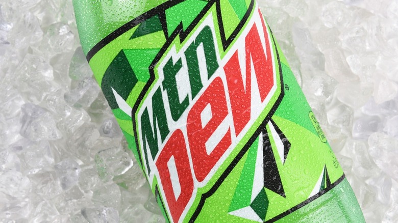 Mountain Dew bottle on ice