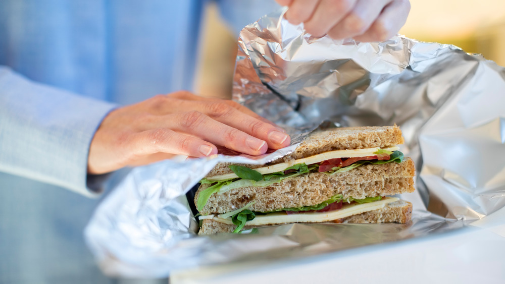 aluminum foil around a sandwich