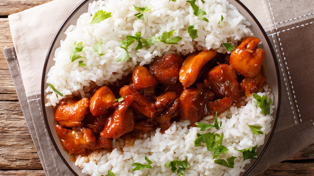 Bourbon chicken with rice