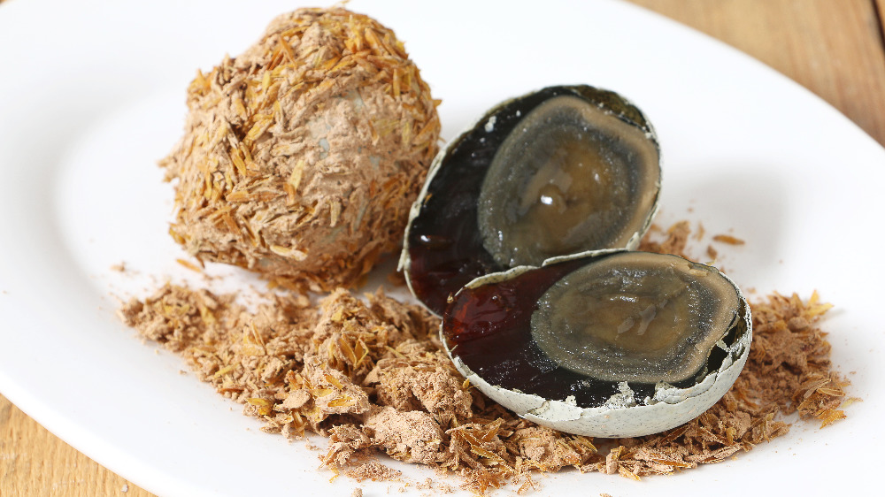 Century eggs on a Chinese-style plate