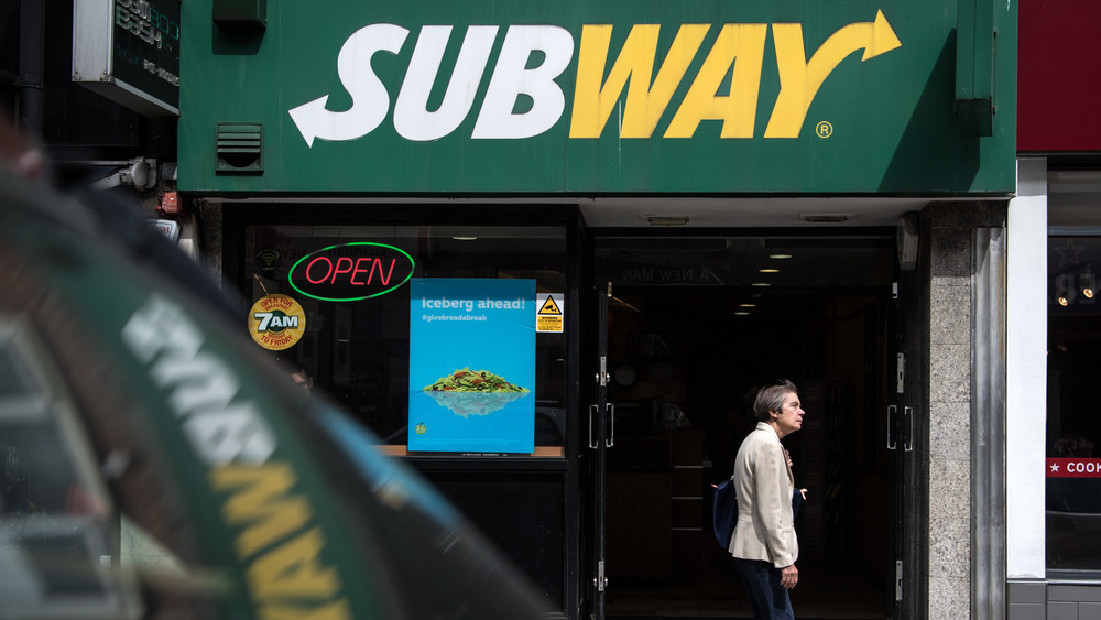 Subway store front with open sign