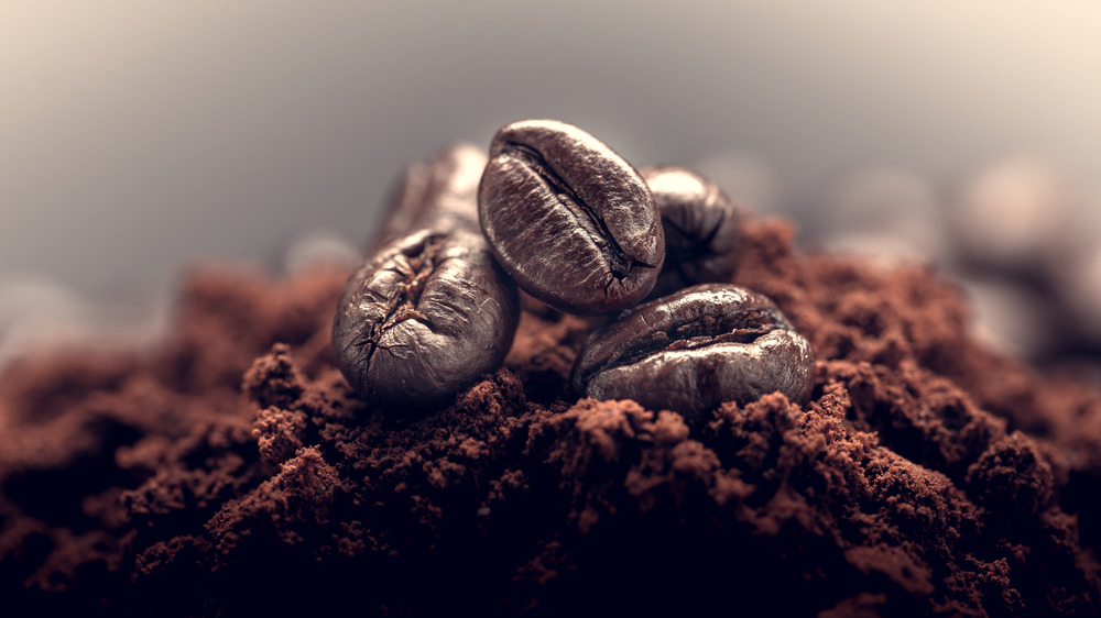 Ground coffee beans close up