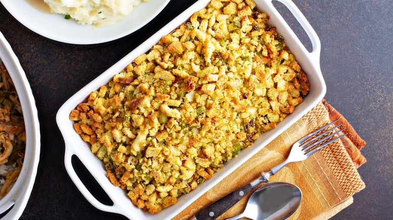 Turkey stuffing in dish