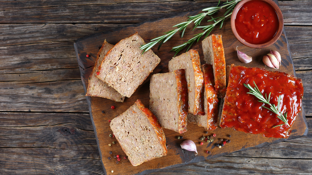 Meatloaf shown with rosemary & garlic