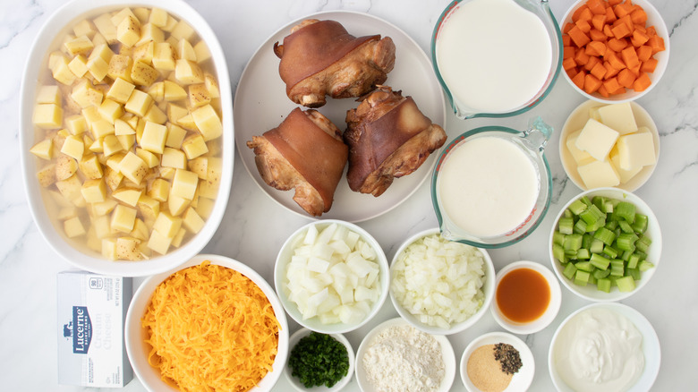 ham hocks, vegetables, cheese, and seasonings